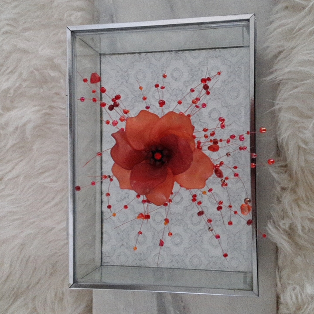 Ellen Tracy  Glass with Flower Jewelry Box
